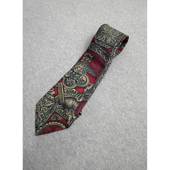 Rooster Other - Rooster West End Collection Silk Tie Burgundy Blue Gold Baroque Medallion 3.75"